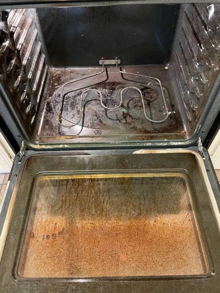 move in cleaning services Before move in cleaning services showing dirty oven by Dallas Sunrise Maids in Plano