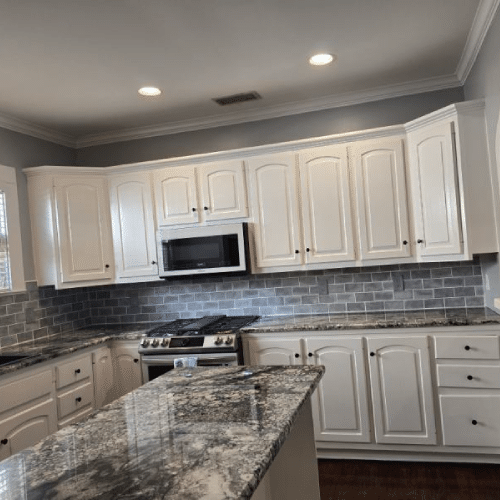 Polished countertops and freshly cleaned kitchen after move-in cleaning services by Dallas Sunrise Maids in Plano